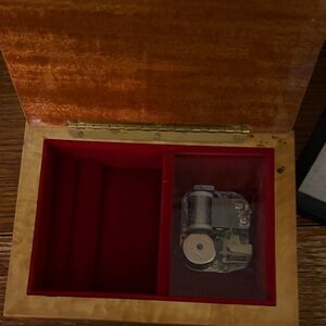 Wooden Music Box with Red Interior